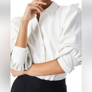 Alice + Olivia Nadine Vegan Top Ivory Puff-Sleeve Button-Down Shirt
